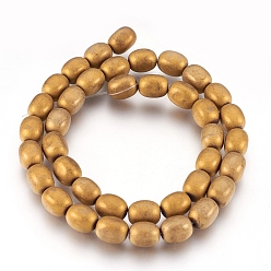 Golden Plated Electroplate Non-magnetic Synthetic Hematite Bead Strands, Frosted, Barrel, Golden Plated, 10~10.5x7~8mm, Hole: 1mm, about 39~40pcs/strand, 15.7 inch(40cm)