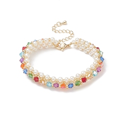 Colorful Glass Imitation Pearl & Bicone Beaded Bracelets, Colorful, 6-3/8~6-5/8 inch(16.3~16.8cm)