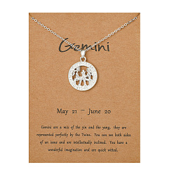 Gemini Alloy Constellation Pendant Necklaces, Platinum, Gemini, 17.13 inch(43.5cm)