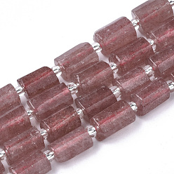 Strawberry Quartz Natural Strawberry Quartz Beads Strands, Faceted, Column, 8~11x6~8x5~7mm, Hole: 1mm, about 15~17pcs/strand, 7.28~7.48 inch