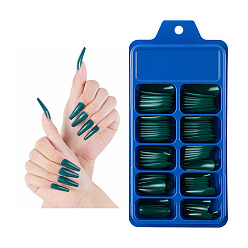 чирок 100шт 10 размер трапециевидной формы пластиковые накладные ногти, пресс с полным покрытием на накладных ногтях, нейл-арт съемный маникюр, аксессуары для украшения ногтей для практики маникюра, зелено-синие, 26~32x7~14 мм, 10шт / размер