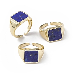 Lapis Lazuli Natural Lapis Lazuli Square Open Cuff Ring, Golden Brass Jewelry for Women, Cadmium Free & Lead Free, Inner Diameter: 16mm