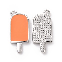 Orange Placage ionique (ip) pendentifs en émail de laiton, glace Lolly, Platine plaqué, orange, 20x9x2mm, Trou: 1.5mm