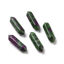 Ruby in Zoisite Natural Ruby in Zoisite Double Terminal Pointed Pendants, Faceted Bullet Charm, 30~35x8~9x8~9mm, Hole: 1.4mm