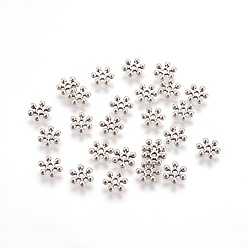 Antique Silver Tibetan Style Alloy Spacer Beads, Snowflake, Cadmium Free & Lead Free, Antique Silver, 8x7x2mm, Hole: 1.5mm