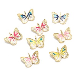 Mixed Color Brass Enamel Pendants, Real 18K Gold Plated, Long-Lasting Plated, Butterfly, Mixed Color, 16.5x22x5mm, Hole: 5x3mm