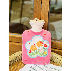 Hot Pink PVC Hot Water Bottle with Soft Fluffy Flower Cover, 500ml Water Bags, for Hand Leg Waist Warm Gift, Hot Pink, 220x140mm, Capacity: 500ml