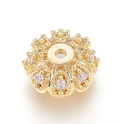 Real 18K Gold Plated Multi-Petal Brass Micro Pave Cubic Zirconia Bead Caps, Flower, Clear, Real 18K Gold Plated, 10x4mm, Hole: 1.2mm