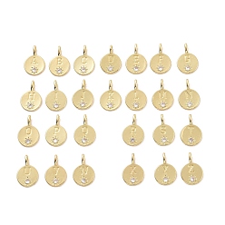 Real 18K Gold Plated Eco-friendly Rack Plating Brass Micro Pave Cubic Zirconia Alphabet Pendants, Cadmium Free & Lead Free, Long-Lasting Plated, Flat Round with Sun & Letter A~Z Charm, Real 18K Gold Plated, 17.5x11.5x4.5mm, Hole: 2.5x4.5mm, 26 styles, 1pc/style, 26pcs/set