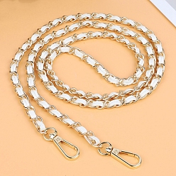 White PU Imitation Leather Bag Handles, with Zinc Alloy Chain, White, 123cm