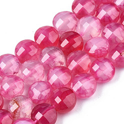 Cerise Natural Agate Beads Strands, Dyed & Heated, Faceted, Flat Round, Cerise, 8x6.5mm, Hole: 1.2mm, about 47pcs/strand, 14.96 inch(37cm).