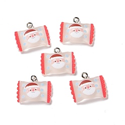Salmon Christmas Theme Transparent Resin Pendants, with Platinum Tone Iron Loops, Candy Bag Charm with Santa Claus, Salmon, 17x20.5x5mm, Hole: 2mm