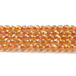 Orange Electroplate Transparent Glass Beads Strands, Rainbow Plated, Faceted Round, Orange, 2mm, Hole: 0.7mm, about 184~187pcs/strand, 14.45''(36.7cm)