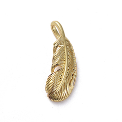 Real 18K Gold Plated Brass Pendants, Long-Lasting Plated, Feather, Real 18K Gold Plated, 19x7x2mm, Hole: 2x4mm