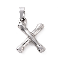 Letter X 304 Stainless Steel Pendants, Bamboo Style, Stainless Steel Color, Letter.X, 19x14x3mm, Hole: 3x7mm