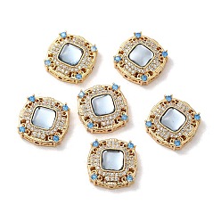 Real 18K Gold Plated Brass Micro Pave Cubic Zirconia Multi-Strand Links, with Resin Imitation Aquamarine, Square Connector, Real 18K Gold Plated, 14x14x5.5mm, Hole: 1mm