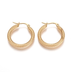 Golden 201 Stainless Steel Geometric Hoop Earrings, with 304 Stainless Steel Pins, Hypoallergenic Earrings, Textured, Ring, Golden, 24.5x3mm, 9 Gauge, Pin: 1x0.6mm