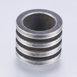 Bronze 304 billes d'acier inoxydable, Perles avec un grand trou   , colonne avec rainure, gris anthracite, 10x10x8mm, Trou: 6.5mm