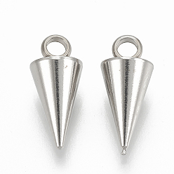 Stainless Steel Color 201 Stainless Steel Pendants, Cone, Stainless Steel Color, 13.5x6mm, Hole: 2mm