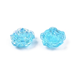Cyan Perlas de plástico abs transparente, medio-perforado, flor, cian, 15x16x6.5 mm, agujero: 1.2 mm