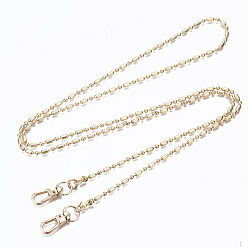 Light Gold Correas de cadenas de bolsa, cadenas de bola de latón, con broches de aleación giratorias, para accesorios de reemplazo de bolsas, la luz de oro, 110x0.3 cm