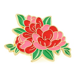 Red Flower Theme Enamel Pins, Golden Zinc Alloy Brooches for Backpack Clothes Women, Red, 22x30x1mm