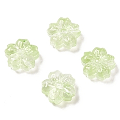 Lawn Green Spray Painted Transparent Glass Beads, Sakura, Lawn Green, 13.5x14x6mm, Hole: 1.2mm