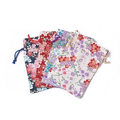 Couleur Mélangete Sachets d'emballage de jute, sacs à cordonnet, rectangle avec motif de fleurs, couleur mixte, 14.2~14.7x10~10.3 cm