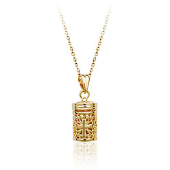 Golden Romantic Cross Pattern Diffuser Perfume Locket Pendant Necklace, Alloy Cable Chain Necklace for Women, Golden, 17-3/4 inch(45cm)