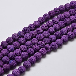 Violet Bleu Brins de perles rondes en pierre de lave naturelle, teint, bleu violet, 6mm, Trou: 1mm, Environ 63 pcs/chapelet, 15.7 pouce