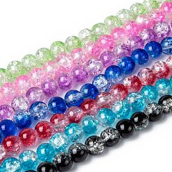 Mixed Color Baking Painted Crackle Glass Bead Strands, Two Tone, Round, Mixed Color, 8mm, Hole: 1.3~1.6mm, about 100pcs/strand, 31.4 inch