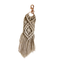 Tan Macrame Cotton Cord Woven Tassel Pendant Keychain, with Swivel Clasp, Tan, 20x2.5cm