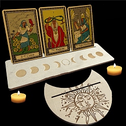 Soleil Présentoirs de cartes de tarot en bois, support de tarot de phase de lune pour la divination, outils de décoration de tarot, lune avec rectangle, motif de soleil, 12.5~25x7.5~10.5x0.5 cm, 2 pièces / kit