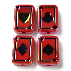 Brique Rouge Placage uv perles d'émail acrylique irisé arc-en-ciel, poker, firebrick, 25.5x18.5x8.5mm, Trou: 4mm