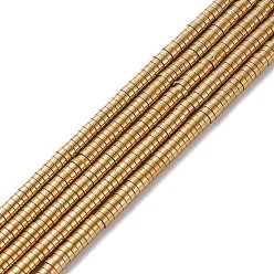 Golden Plated Electroplate Non-magnetic Synthetic Hematite Beads Strands, Heishi Beads, Flat Round/Disc, Grade AAAA, Golden Plated, 4x1mm, Hole: 1mm, about 350~357pcpcs/strand, 15.5 inch