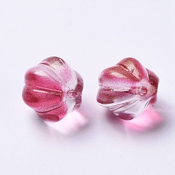 Rosa Oscura Perlas de vidrio transparentes, con polvo del brillo, calabaza, de color rosa oscuro, 10.5 mm, agujero: 1 mm