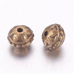 Bronze Antique Perles en alliage de style tibétain, sans plomb et sans cadmium, couleur de bronze antique, ronde, 8x7mm, Trou: 1.5mm