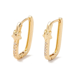 Real 18K Gold Plated Clear Cubic Zirconia Star Hoop Earrings, Brass Jewelry for Women, Cadmium Free & Lead Free, Real 18K Gold Plated, 20x12x4.5mm, Pin: 0.9mm
