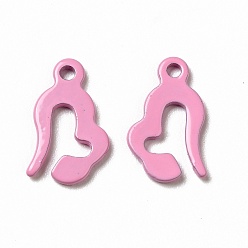 Pearl Pink Spray Painted 201 Stainless Steel Charms, Pearl Pink, 13x8x1mm, Hole: 1.2mm