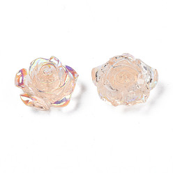 PeachPuff Transparent Resin Cabochons, AB Color Plated, Rose Flower, PeachPuff, 15x14x6mm