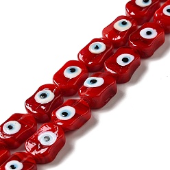 Brique Rouge La main d'oeil mauvais chalumeau perles brins, ovale, firebrick, 13~14x9.5~10x5~6mm, Trou: 1.4mm, Environ 28 pcs/chapelet, 14.88 pouce (37.8 cm)