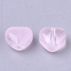 Pink Transparent Spray Painted Glass Beads, Heart, Imitation Jelly, Pink, 6x6x4mm, Hole: 0.9mm