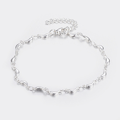 Silver Trendy 304 Stainless Steel Link Chain Bracelets, with Lobster Claw Clasps, Banana, Silver Color Plated, 7-1/2 inch(190mm), 4mm