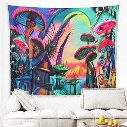 House Mushroom Polyester Wall Tapestry, Rectangle Trippy Tapestry for Wall Bedroom Living Room, House Pattern, 1300x1500mm