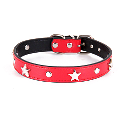 Red Adjustable Imitation Leather Pet Collars, Punk Style Alloy Star Stud Cat Dog Choker Necklace, with Iron Buckle, Red, 270~330x15mm