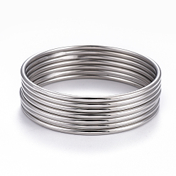 Stainless Steel Color Fashion 304 Stainless Steel Buddhist Bangle Sets, Stainless Steel Color, 2-5/8 inch(6.8cm), 7pcs/set