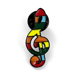 Colorido Pin de esmalte de nota musical, broche de esmalte de aleación para mujeres adolescentes, electroforesis negro, colorido, 32x13x10 mm, pin: 1 mm