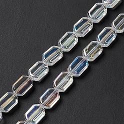Clear Electroplate Glass Beads Strands, AB Color Plated, Rectangle, Clear, 9.5x6~6.5x3.5mm, Hole: 1mm, about 68pcs/strand, 25.59''(65cm)