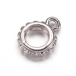 Platinum Brass Tube Bails, Loop Bails, Bail Beads, Bumpy Ring, Platinum, 9x7x2mm, Hole: 1mm, 4.5mm inner diameter