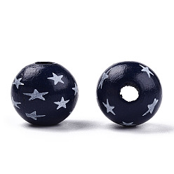Azul de Medianoche Cuentas de madera pintadas en aerosol, perlas impresas, rondo, azul medianoche, 15~16x14~15 mm, agujero: 3~4 mm